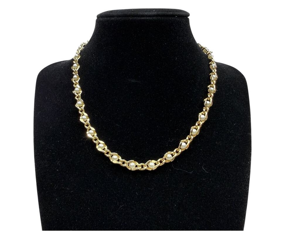 Elegant Gold Tone Faux Pearl Link Chain Necklace Fashion Jewelry Choker 15"